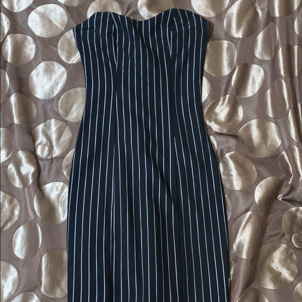Black Strapless w/ White Vertical Stripes